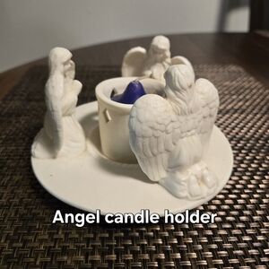 PartyLite White Angel Candle Holder with Blue Accent